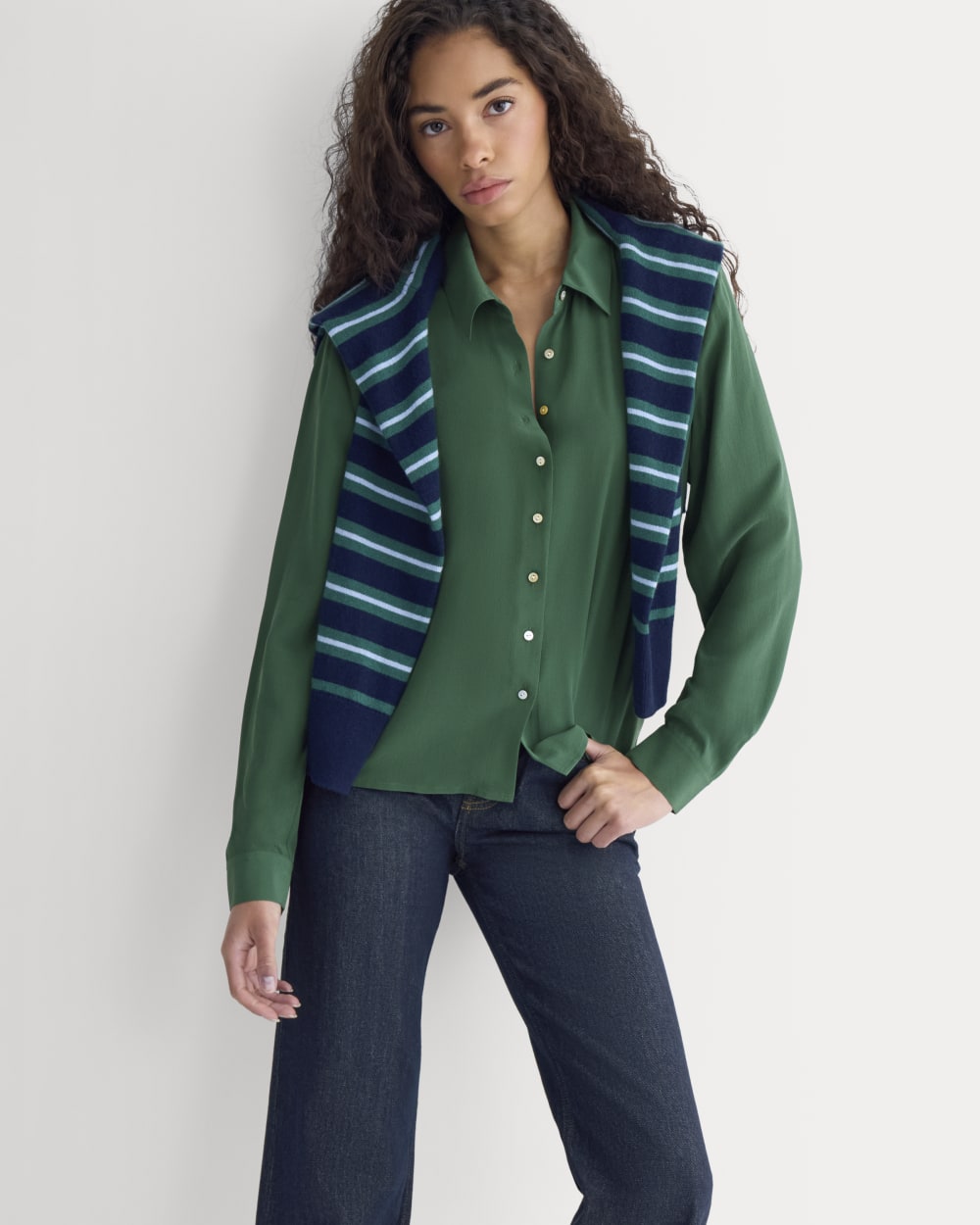 womens-shrunken-top-in-washable-silk-hunter-green | primary