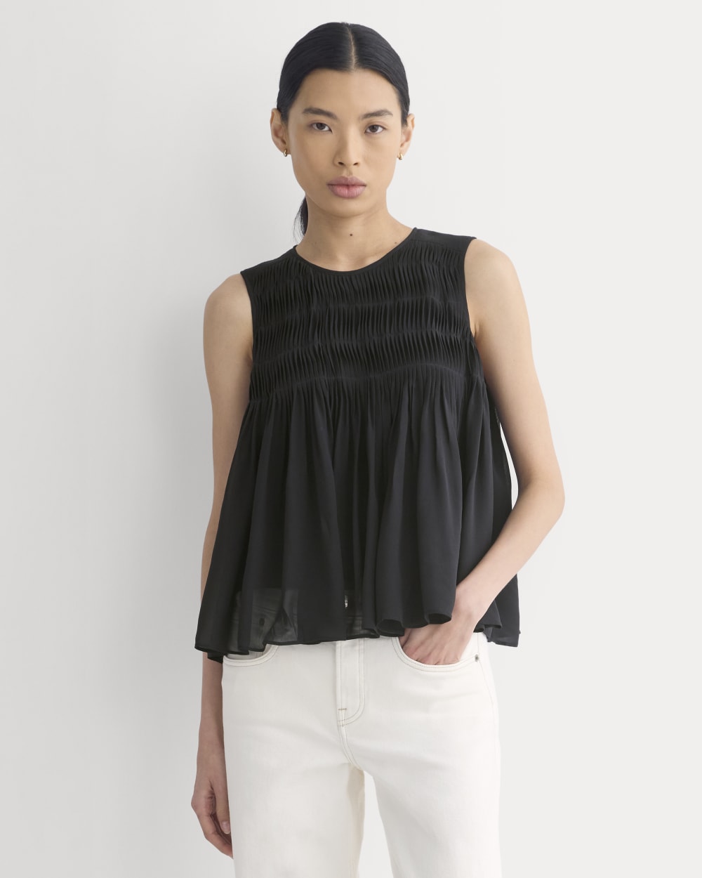 womens-twisted-pleat-tank-silk-georgette-black | primary
