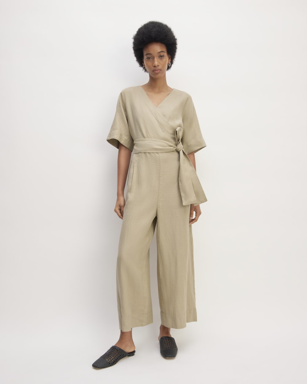 womens-linen-cross-front-jumpsuit-trench-coat-khaki | primary