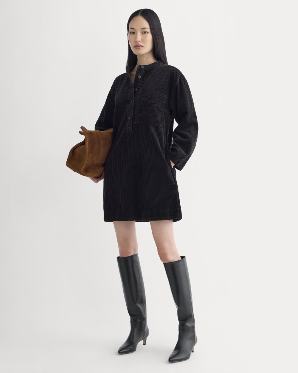 Everlane Corduroy Mini Dress In Black, Size Medium, Cotton Everlane Corduroy Mini Dress In Black, Size Medium, Cotton