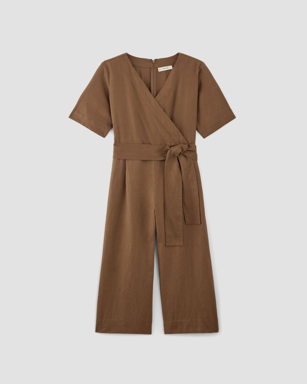 womens-linen-cross-front-jumpsuit-new-cocoa-brown | alt