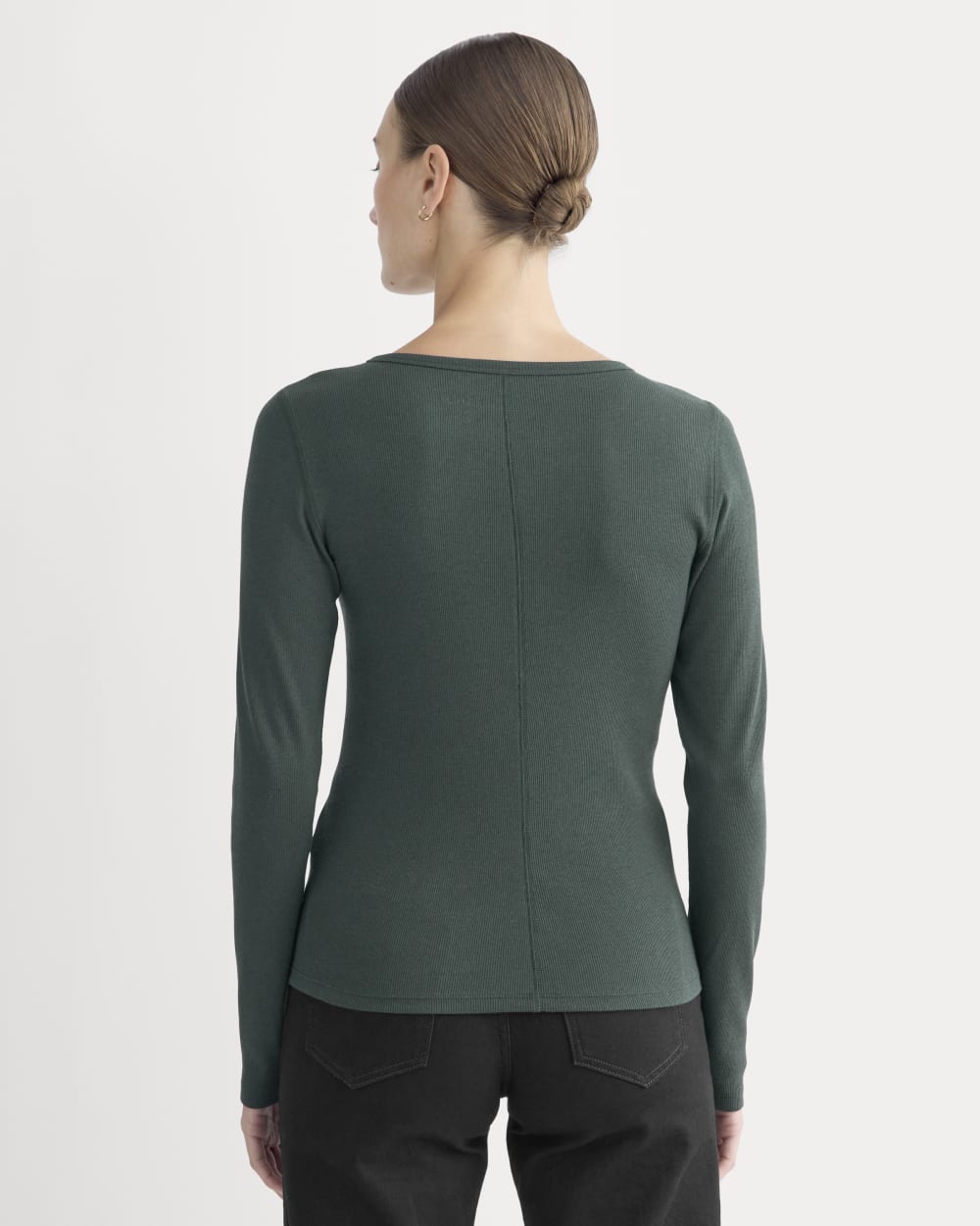 Milkun  GOOD GRIEF RIB L/S TOP 2 The Luxe Rib Long-Sleeve Scoop-Neck Tee | Heathered Fatigue – Everlane