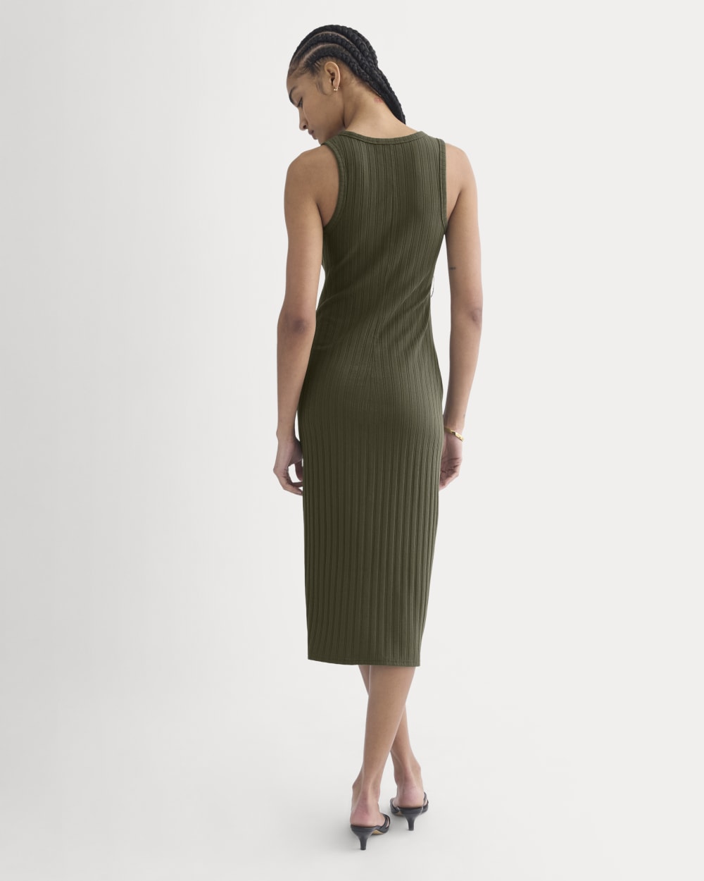 Everlane Scoop-Neck Midi Dress In Pointelle Knit In Olive Night, Size XXL, Cotton