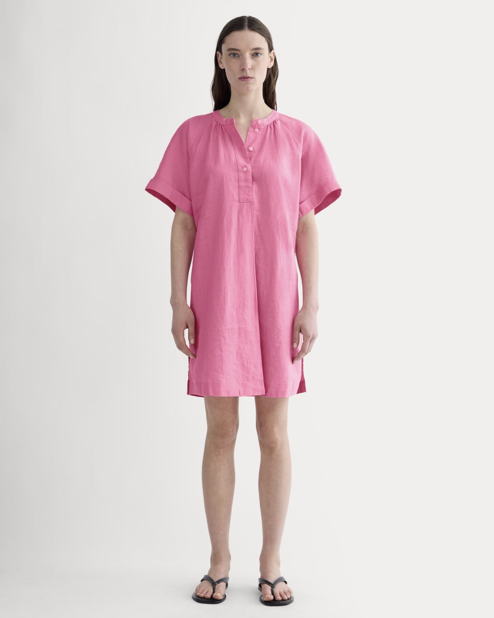 womens-popover-dress-in-linen-deep-pink | primary