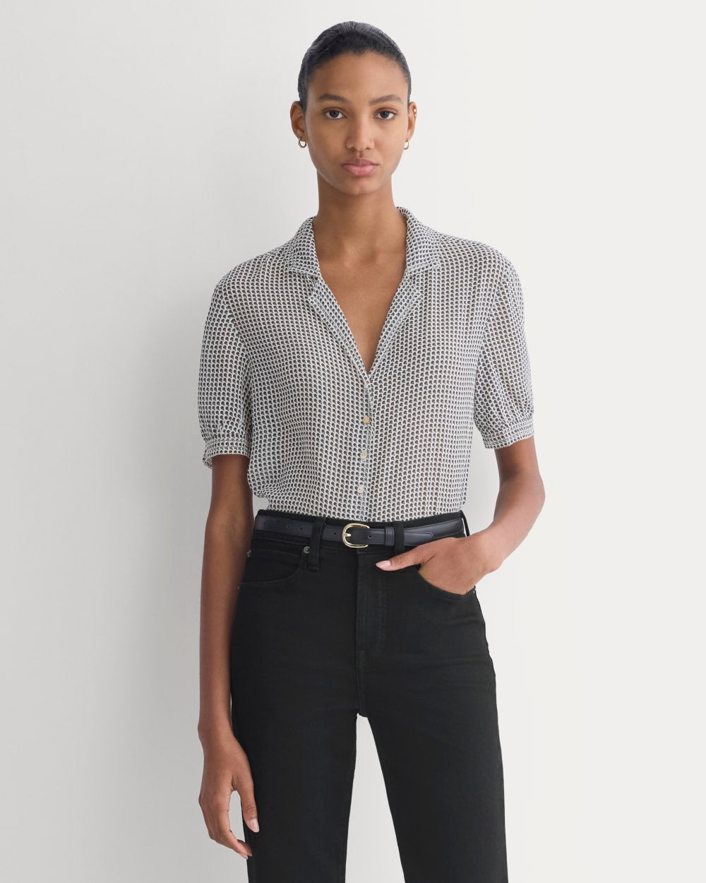 Notch Collar Shirt in Silk Georgette