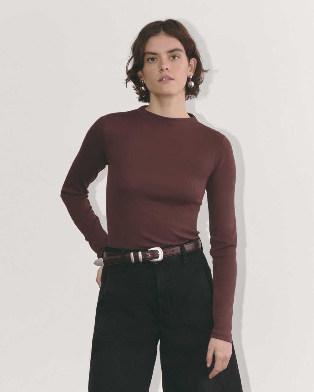 womens-luxe-rib-funnel-neck-tee-dark-mahogany | primary