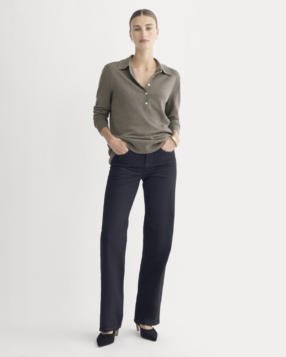 Oversized Polo Sweater in Cotton Merino | Heather Ash Taupe – Everlane