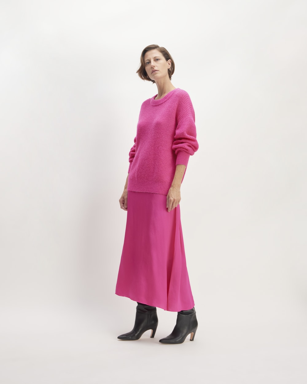 womens-hammered-satin-slip-skirt-fuschia-pink | primary