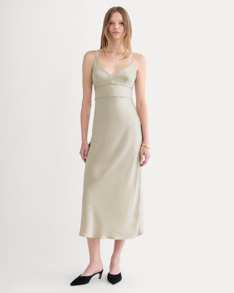 Everlane Bias Cut Slip Dress In Silk Charmeuse In Peyote, Size 10