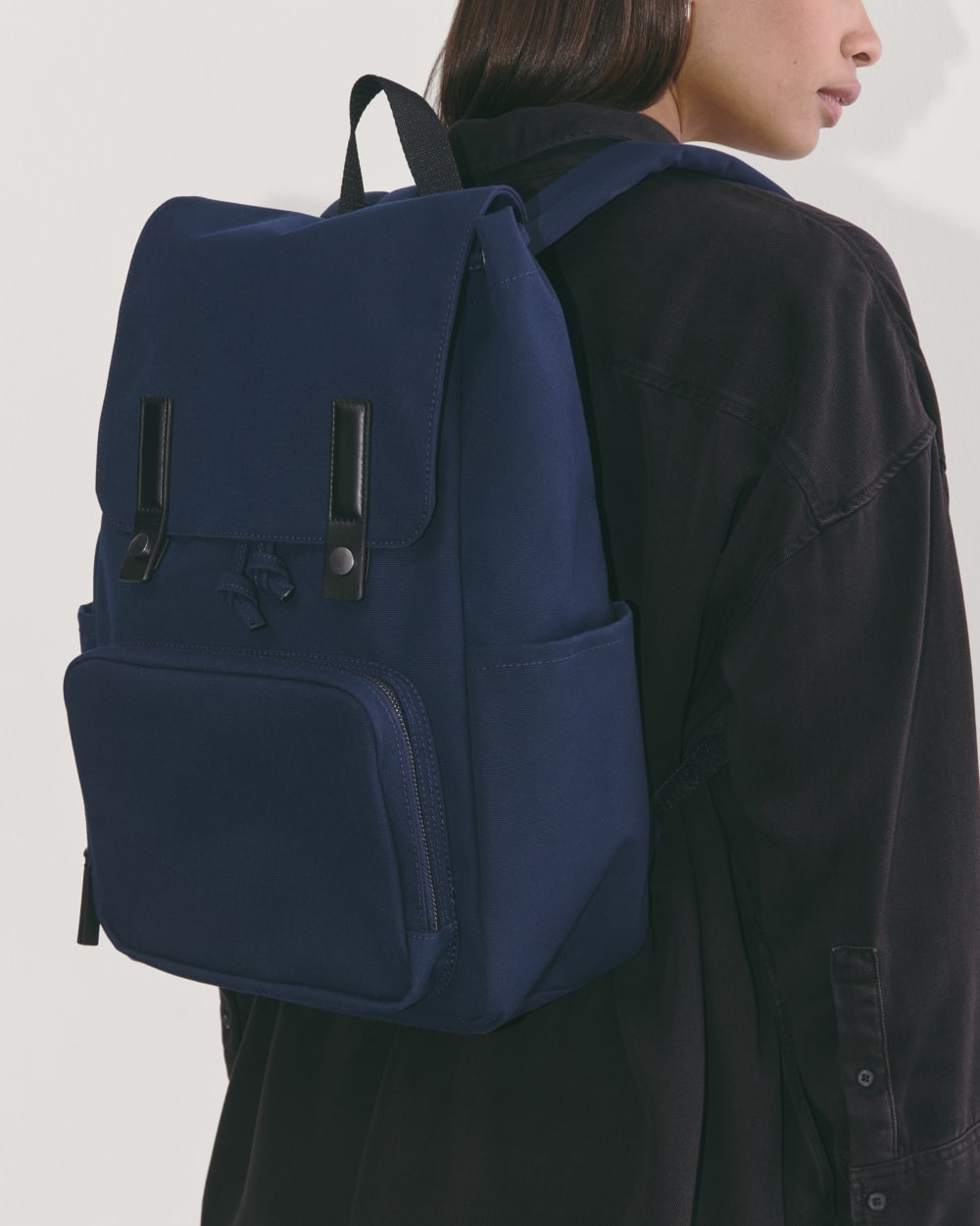 Everlane Canvas Backpack In Navy, Cotton/Leather