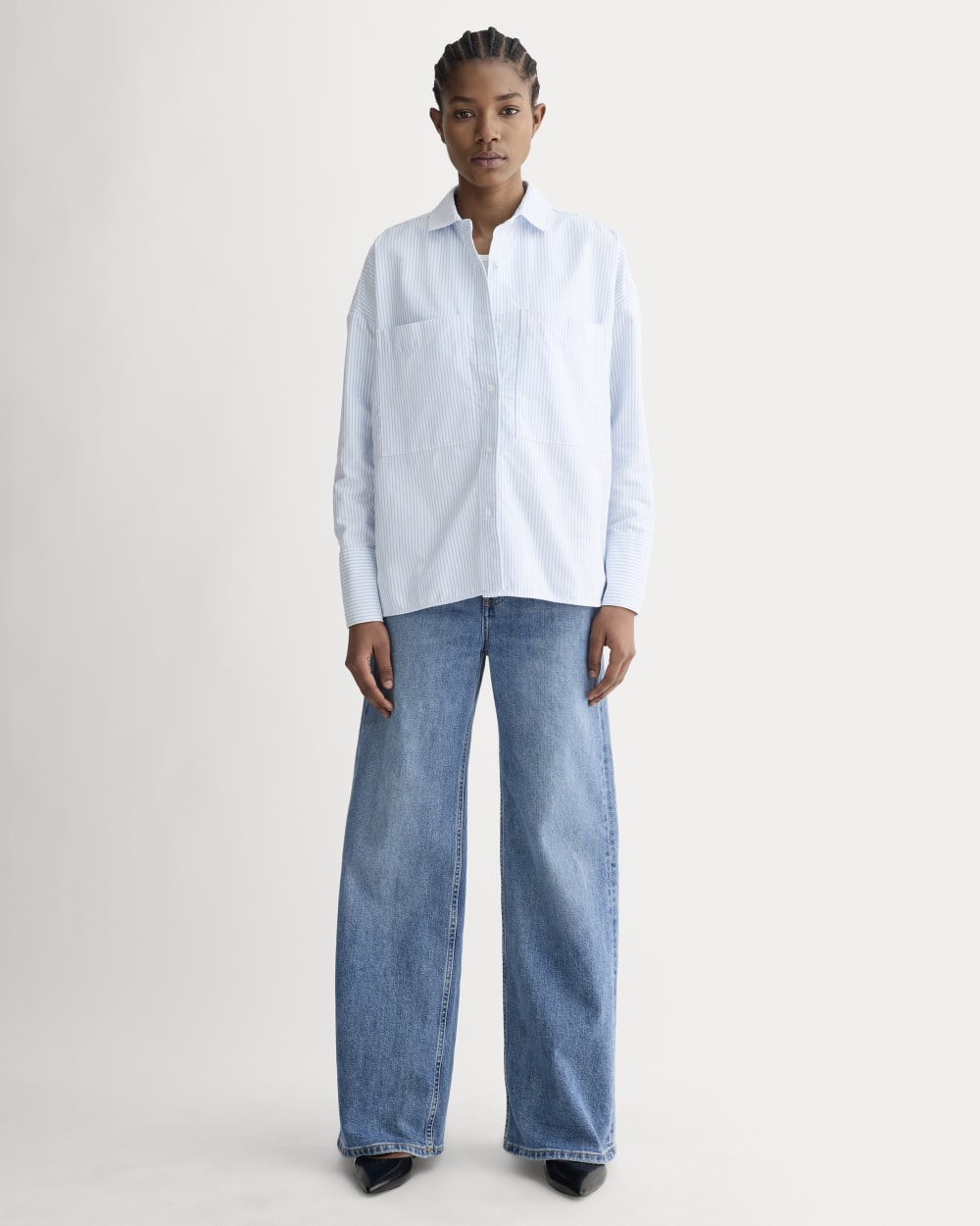 The Boxy Oxford | White / Blue – Everlane