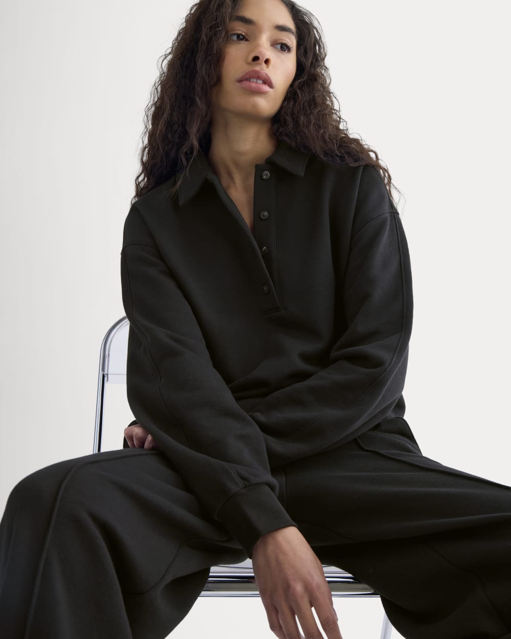 womens-lightweight-terry-polo-sweatshirt-black | primary