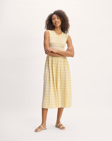 The Knit Pleated Dress | Bone / Parsnip Gingham – Everlane