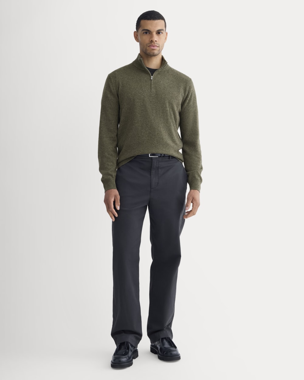 Everlane Cashmere Quarter Zip Sweater In Heathered Army Green, Size XL Everlane Cashmere Quarter Zip Sweater In Heathered Army Green, Size XL