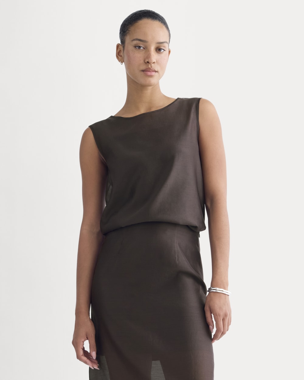 womens-sleeveless-top-silk-organza-dark-chocolate | primary