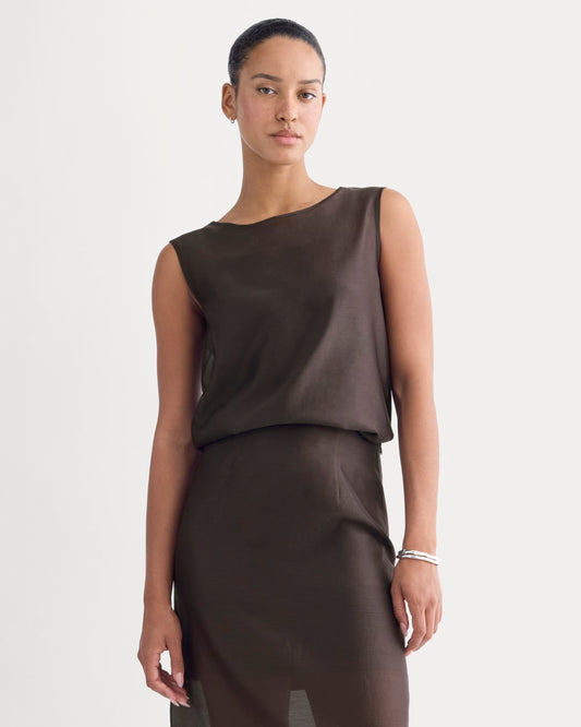 womens-sleeveless-top-silk-organza-dark-chocolate | primary