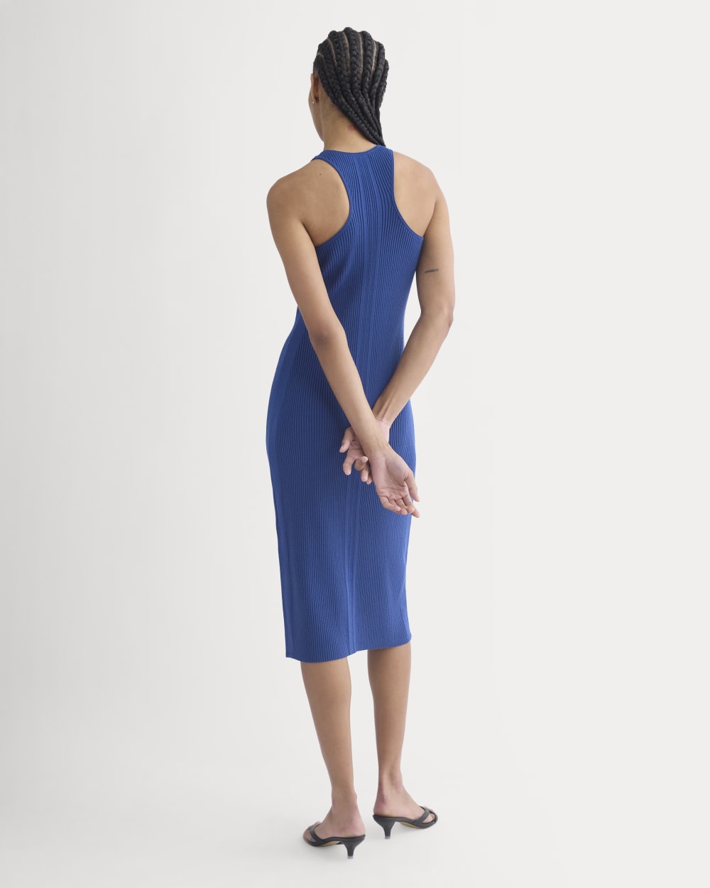 ribbed dress midi Everlane Cutaway Ribbed Midi Dress In Estate Blue, Size XL, Viscose