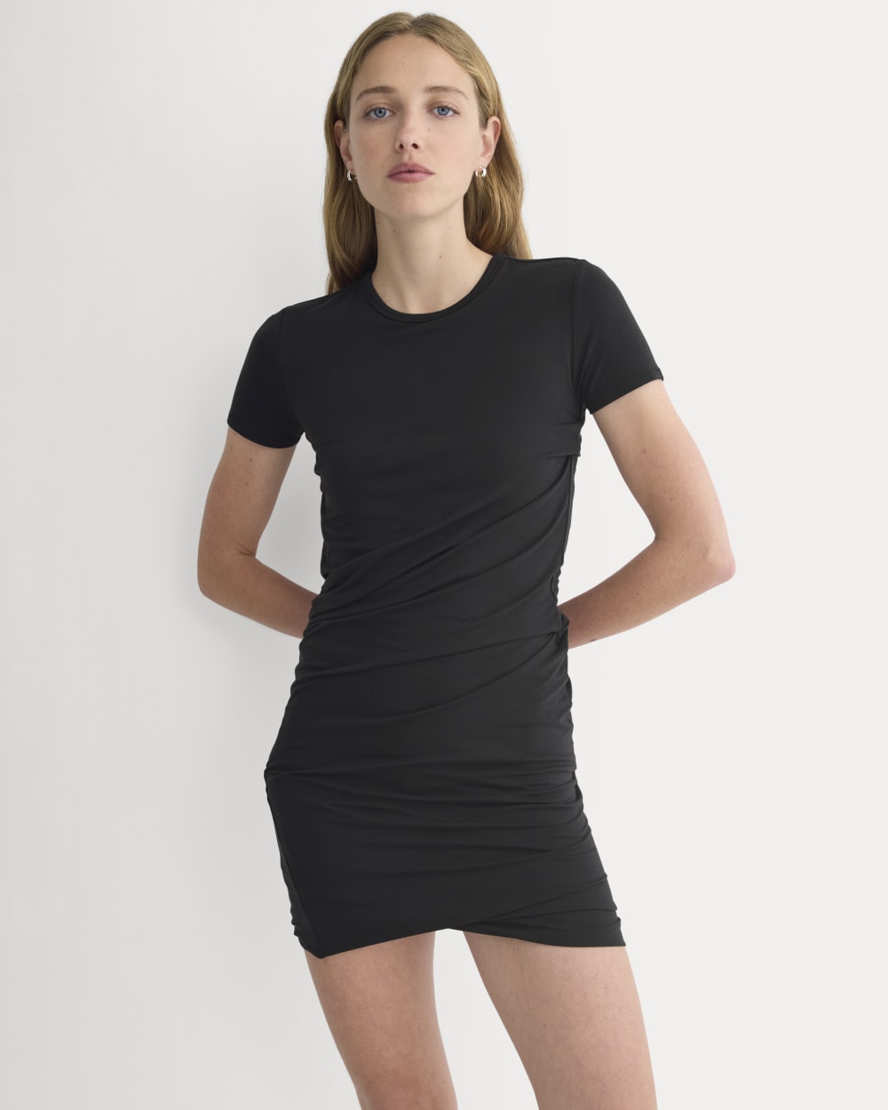 womens-twisted-short-sleeve-crew-dress-black