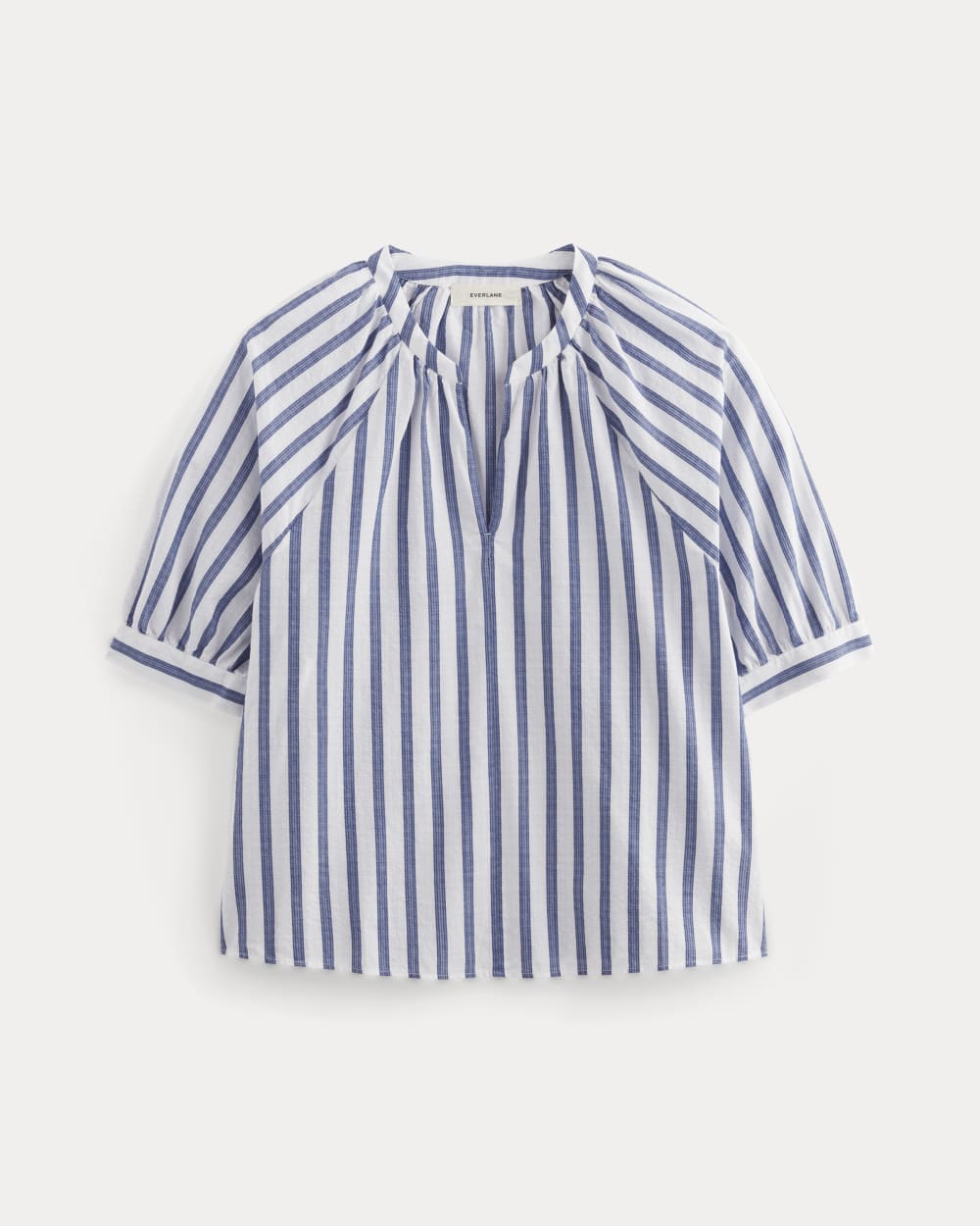 womens-gauze-gathered-top-white-mazarine-blue | alt