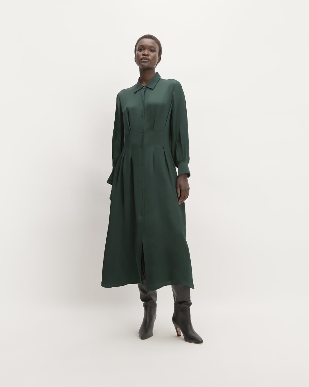 womens-hammered-satin-shirt-dress-scarab | primary