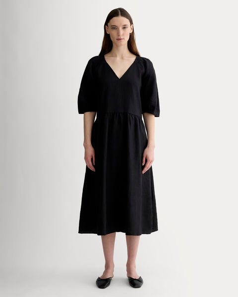 The Linen Oversized Puff-Sleeve Dress | Black Everlane The Linen Oversized Puff-Sleeve Dress | Black Everlane