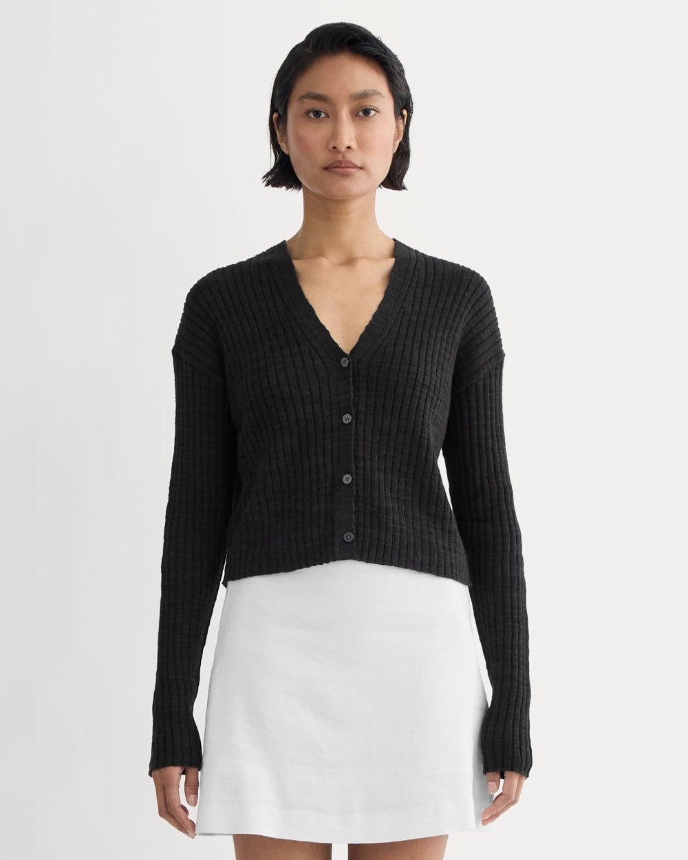 The Ribbed Cardigan in Cotton Linen