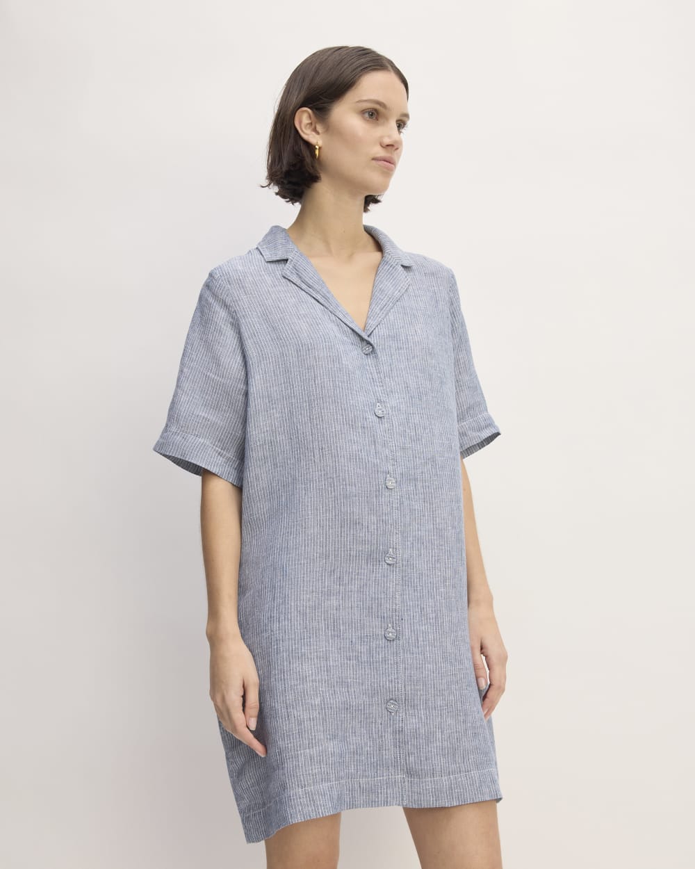 The Shirtdress in Linen | White / Blue Everlane The Shirtdress in Linen | White / Blue Everlane