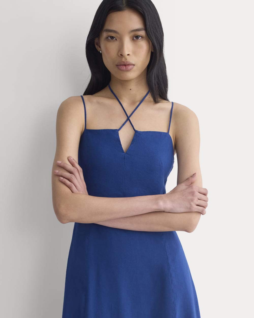 Everlane Tie-Neck Dress, Stretch Linen, Estate Blue, Size 12 Everlane Tie-Neck Dress, Stretch Linen, Estate Blue, Size 12