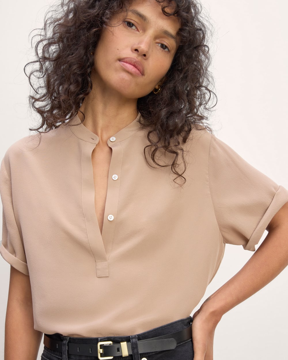 womens-washable-silk-ss-popover-top-chanterelle | alt
