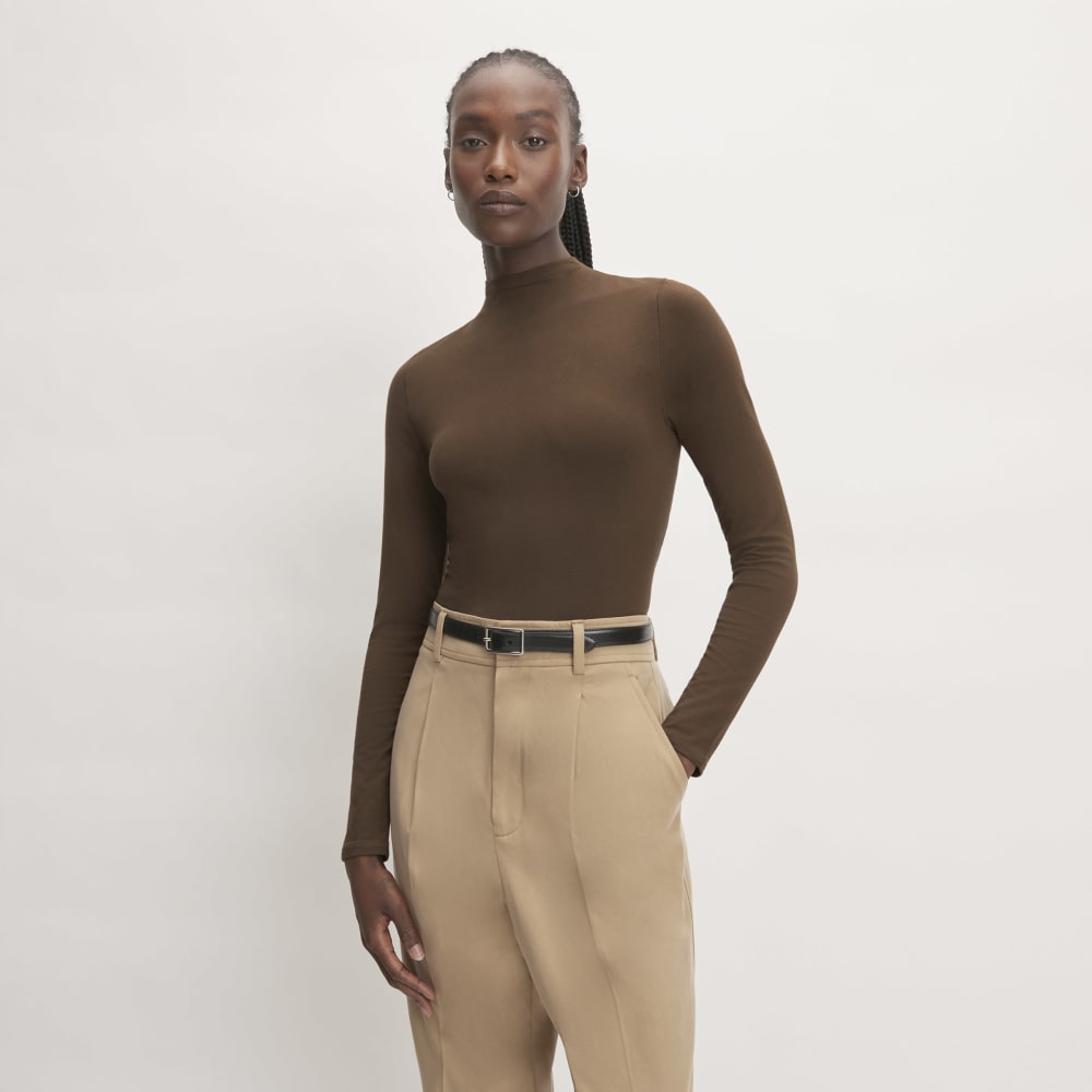 womens-supima-stretch-funnel-neck-tee-cocoa | primary