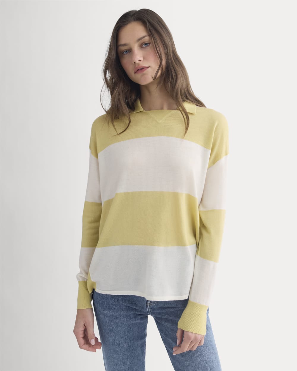 womens-oversized-polo-ultrafine-merino-double-cream-rugby-stripe | primary
