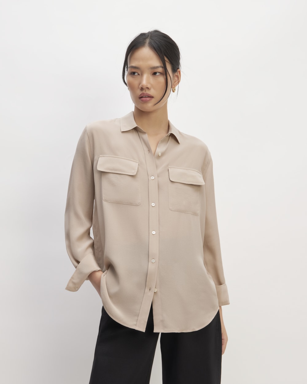 womens-clean-silk-pocket-relaxed-shirt-burnt-sugar | primary