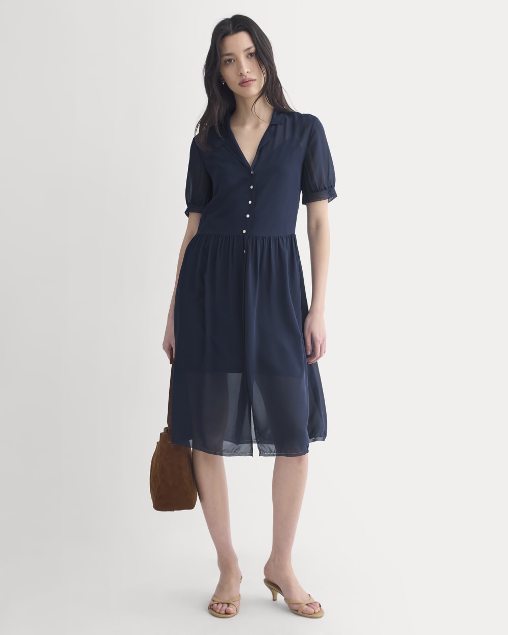 womens-notch-collar-shirtdress-silk-navy | primary