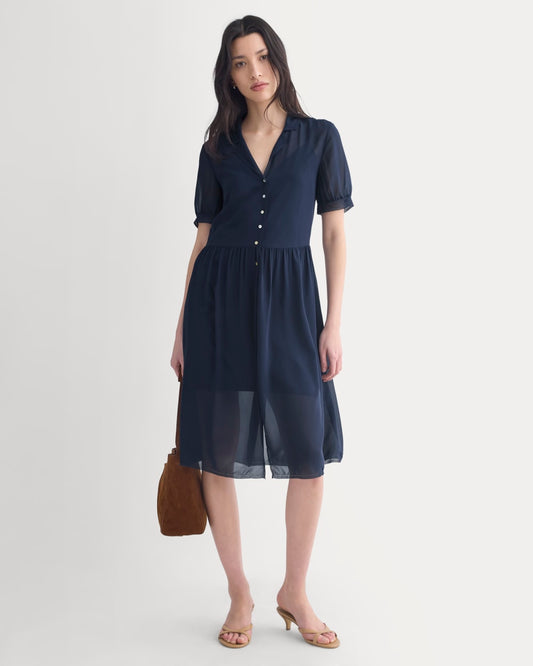 womens-notch-collar-shirtdress-silk-navy | primary