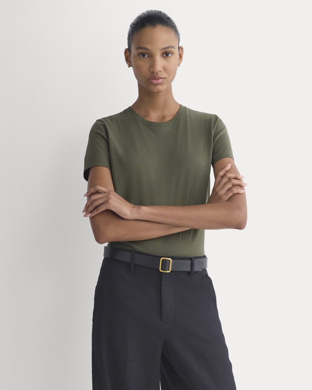 womens-organic-cotton-slim-crew-tee-olive-night | primary