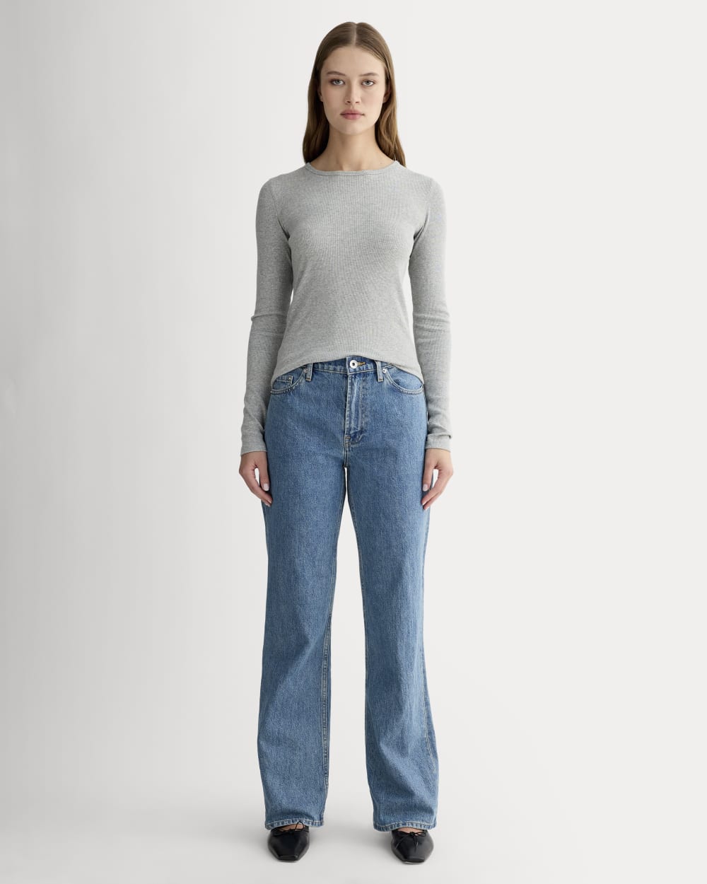 The Luxe Rib Long-Sleeve Crew | Heathered Dark Sea
