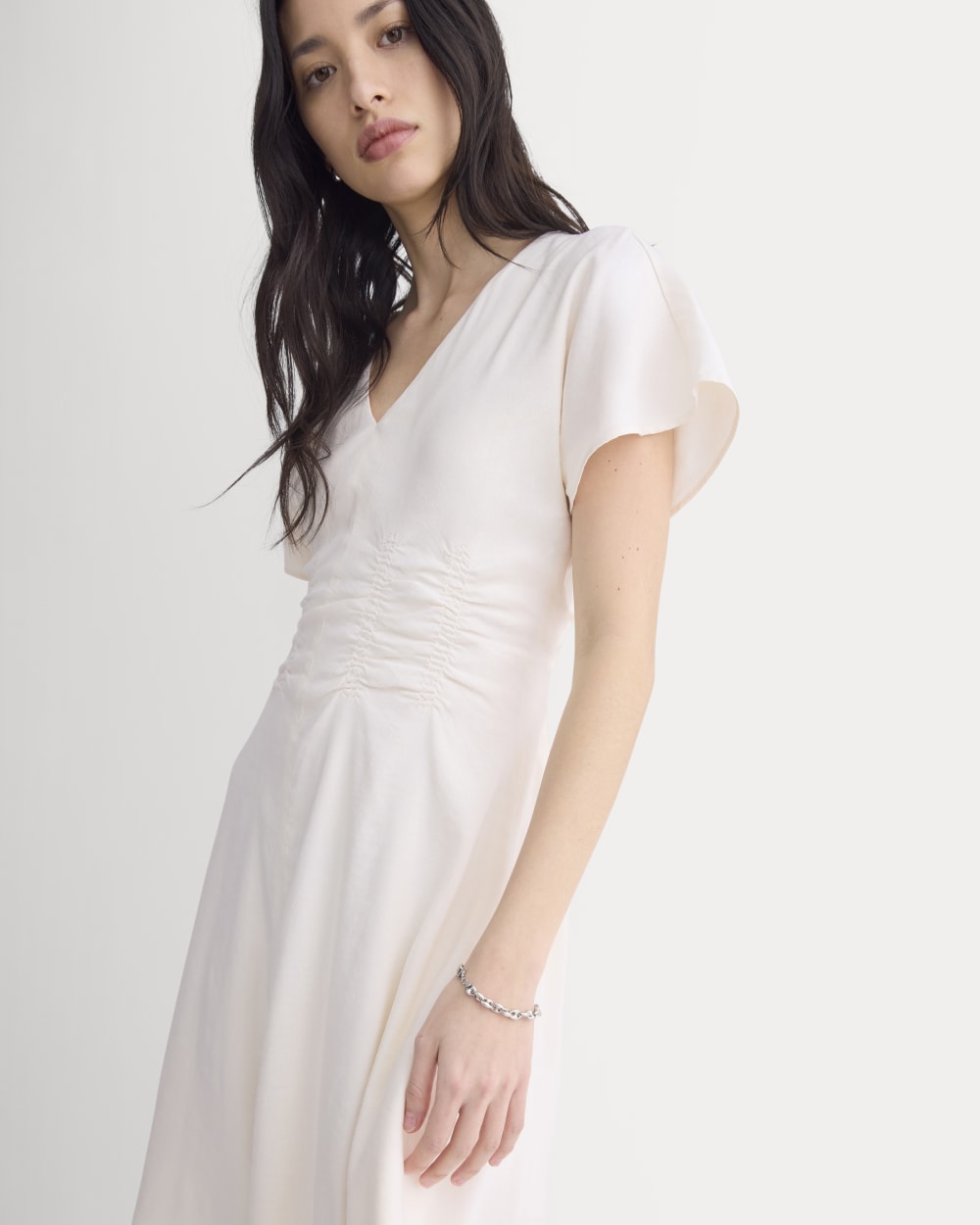 Everlane Cinched Dress, Stretch Linen, Bone, Size 12 Everlane Cinched Dress, Stretch Linen, Bone, Size 12