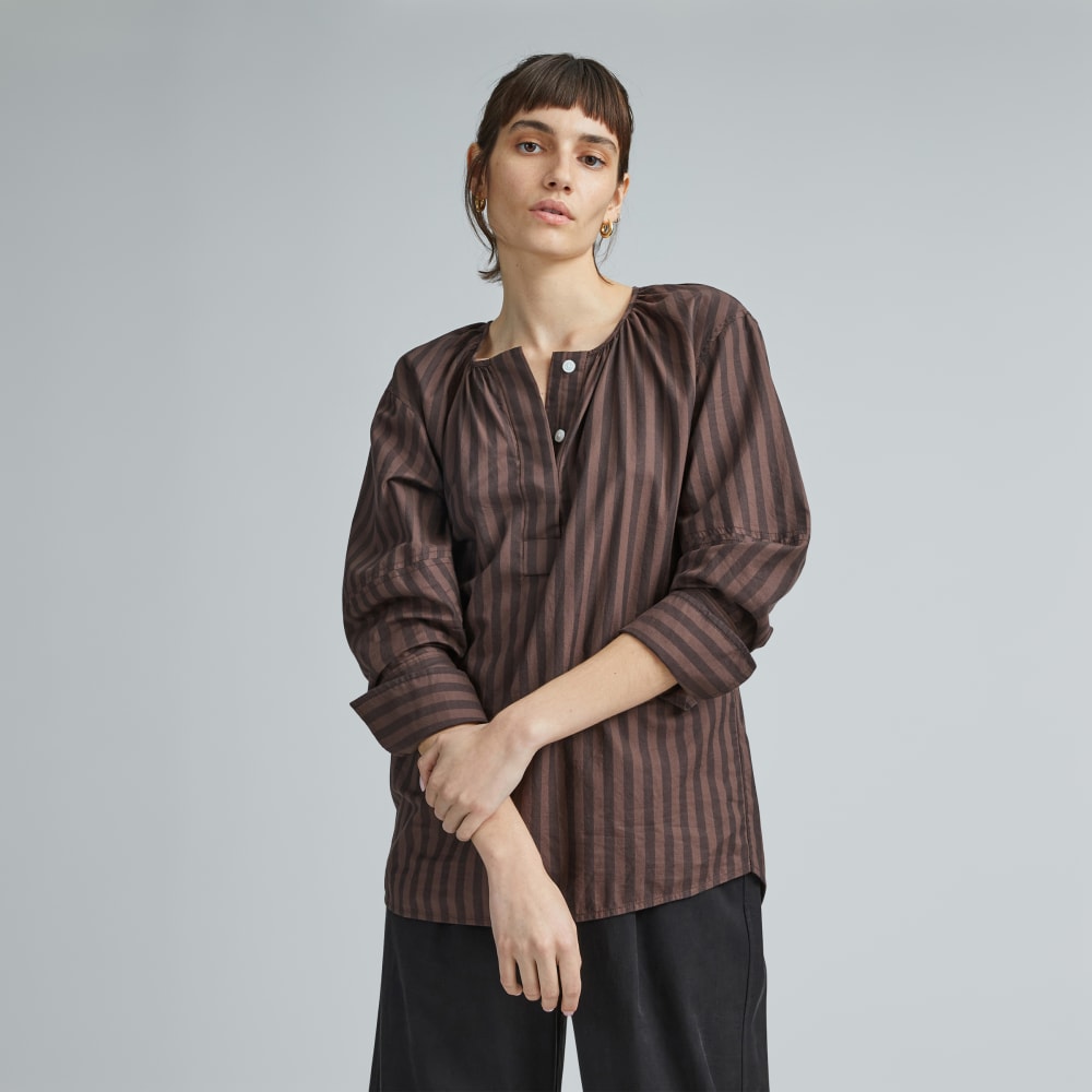 womens-silky-cotton-balloon-sleeve-top-chocolate-brown-black | primary