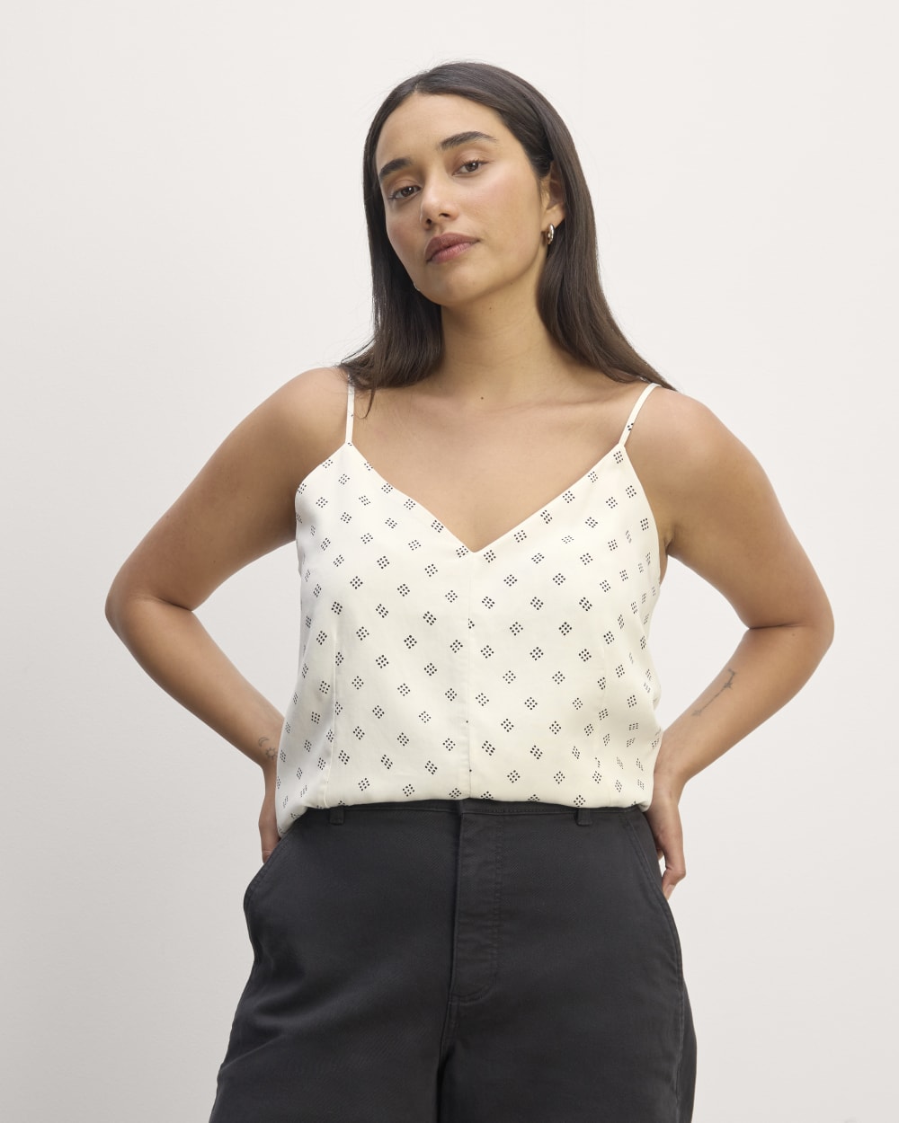 womens-tencel-butterlite-cami-top-bone-black-square-dot | primary