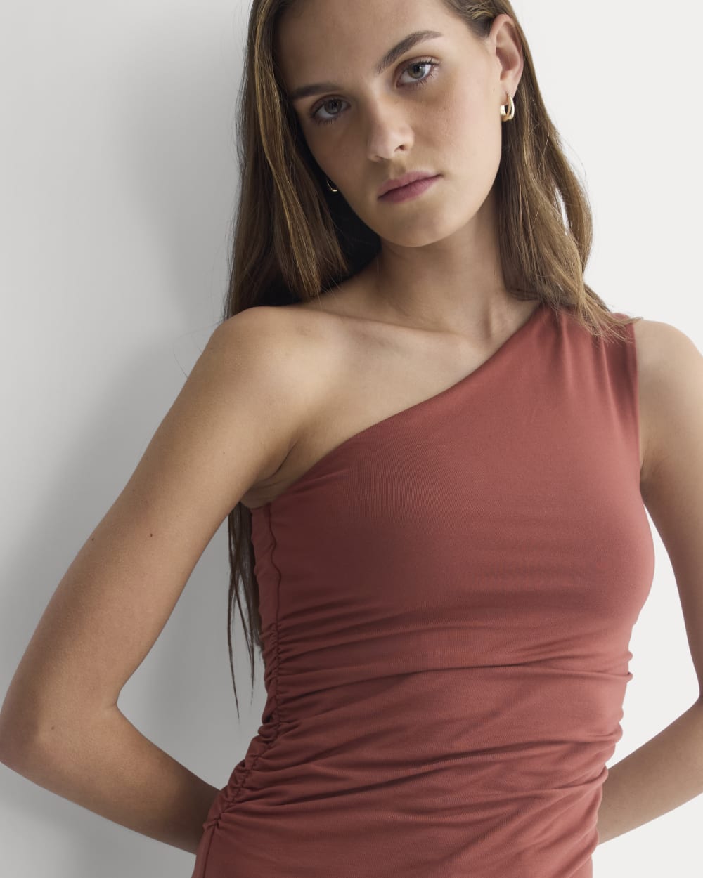 womens-one-shoulder-top-henna-red | primary