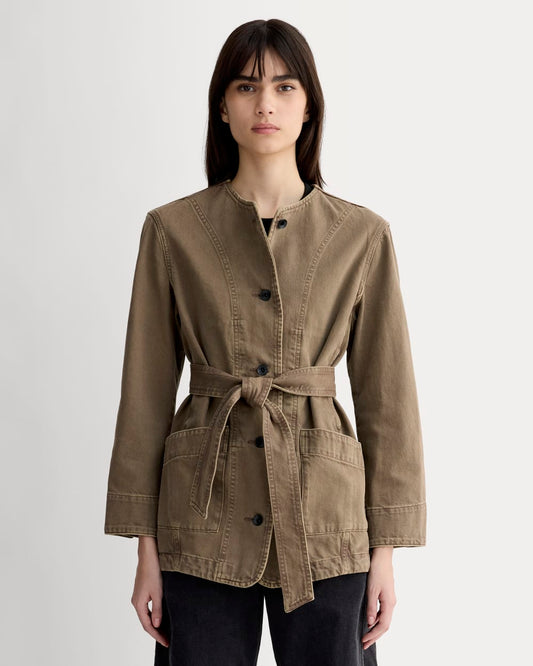 womens-long-denim-barrel-jacket-garment-dyed-chocolate | primary