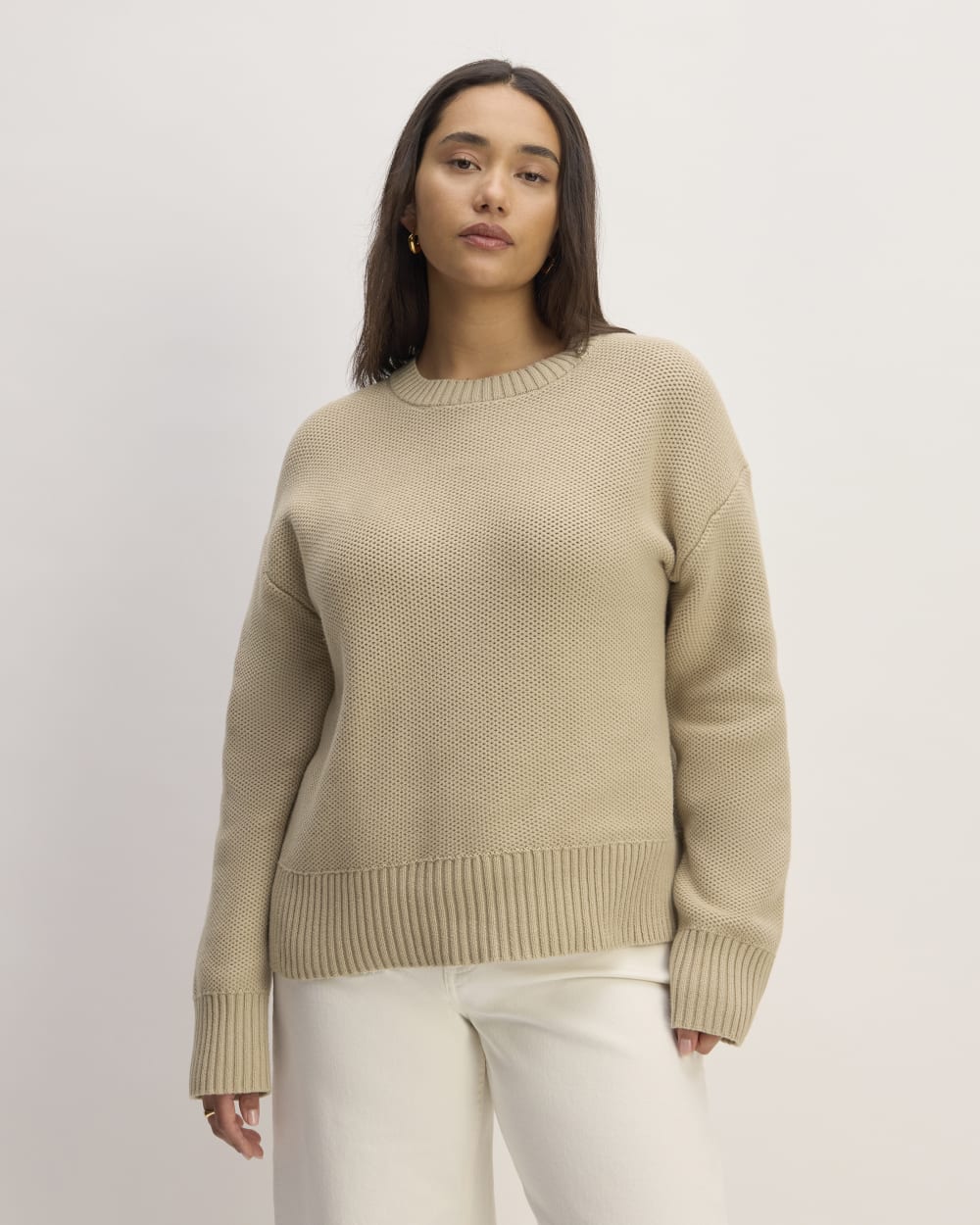 womens-cotton-honeycomb-square-crew-trench-coat-khaki | primary