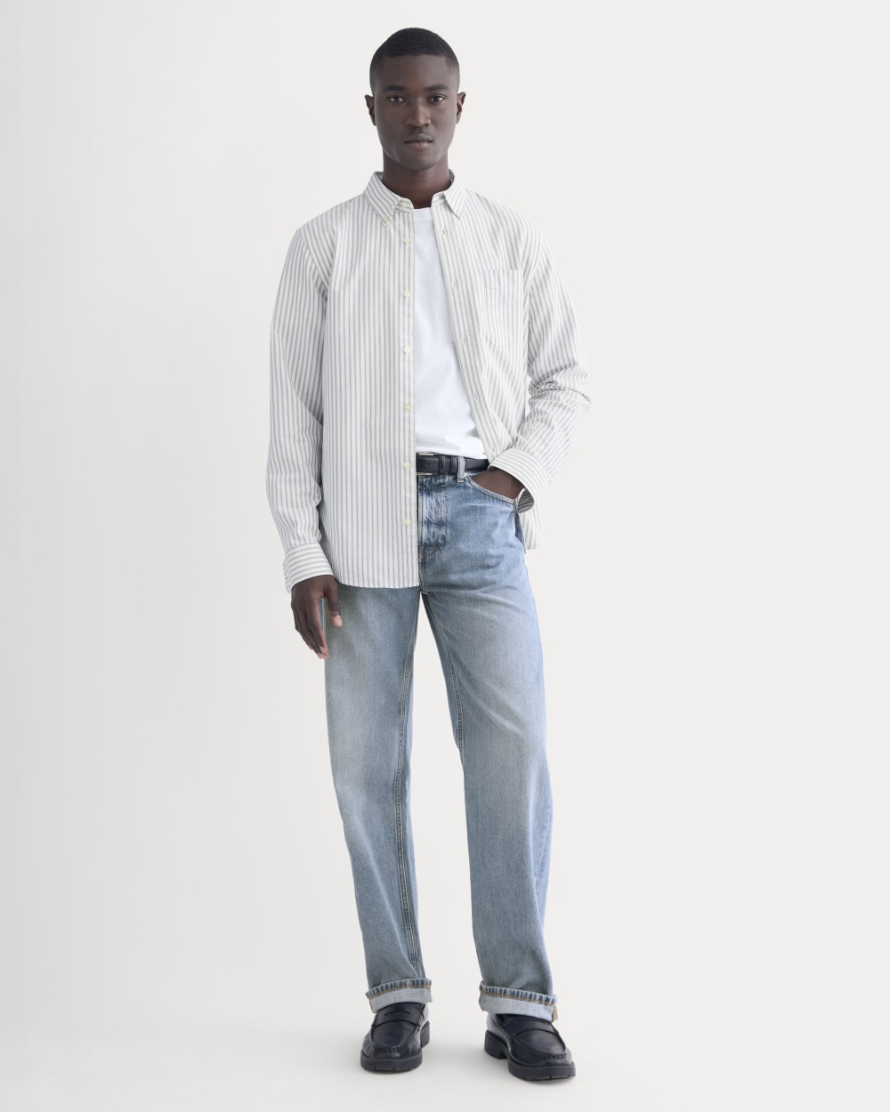 Everlane Slim Oxford Shirt | Tall In Bone/Navy, Size Medium, Cotton Everlane Slim Oxford Shirt | Tall In Bone/Navy, Size Medium, Cotton