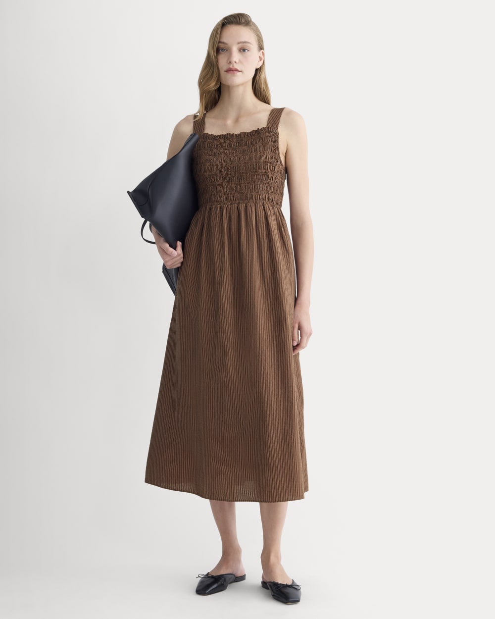 womens-gauze-smock-dress-carob-brown-black-plaid | primary