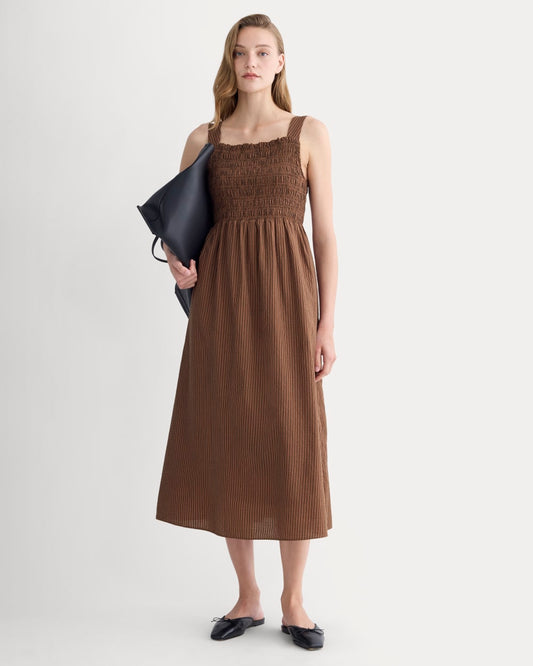 womens-gauze-smock-dress-carob-brown-black-plaid | primary