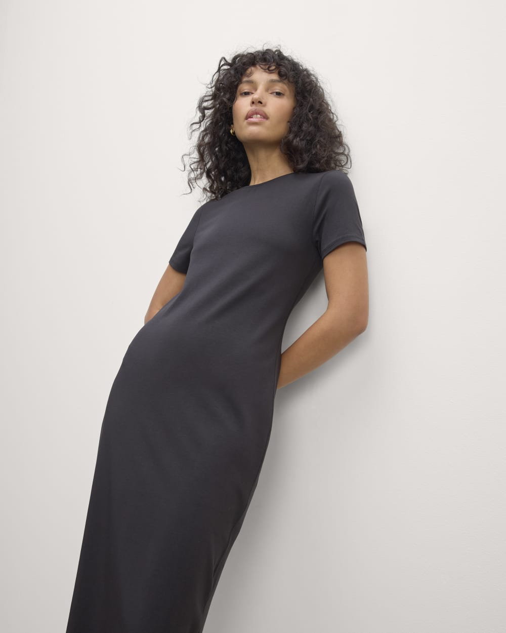 everlane black dress Raglan Midi In Black, Size XS, Cotton an easy A Tie-Neck Dress in Stretch Linen