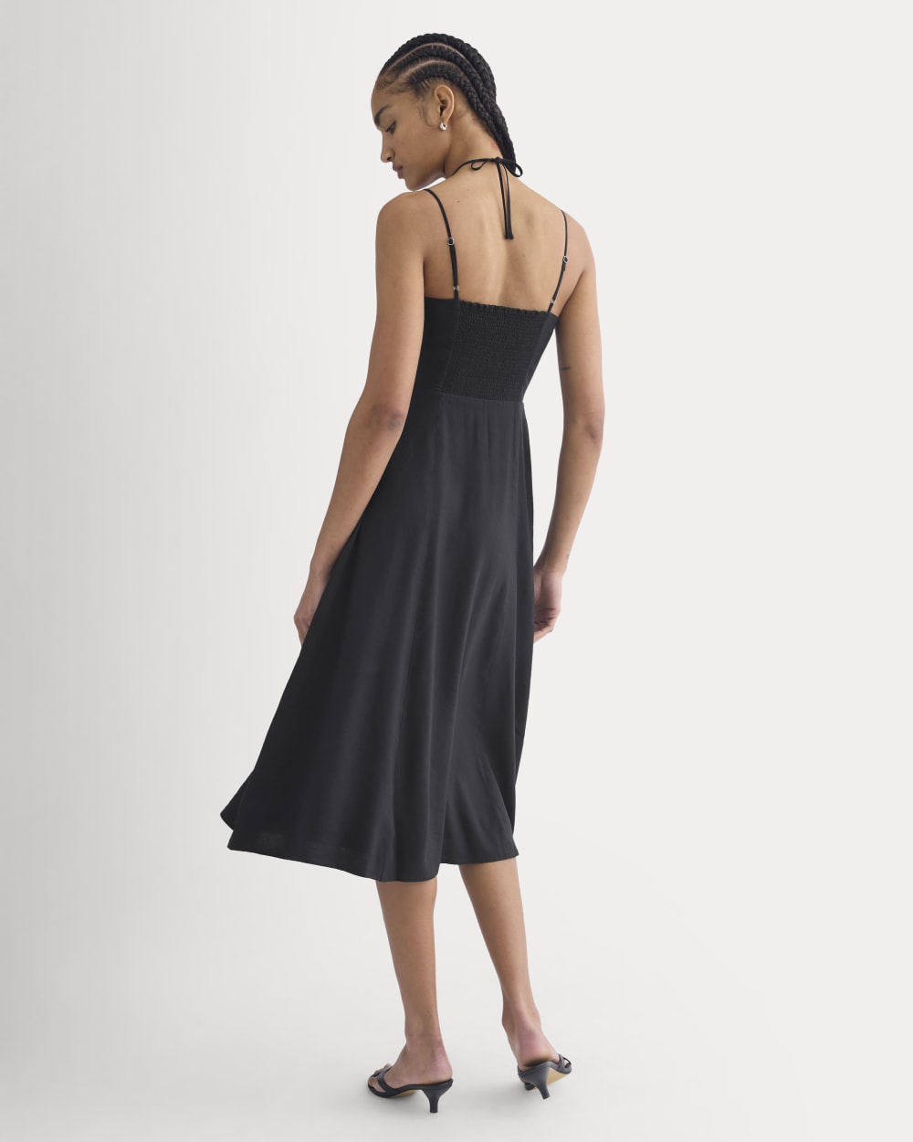 Tie-Neck Dress in Stretch Linen | Black Tie-Neck Dress in Stretch Linen | Black