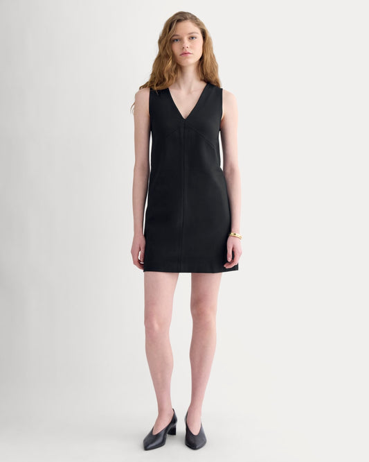 womens-ponte-v-neck-mini-dress-black | primary