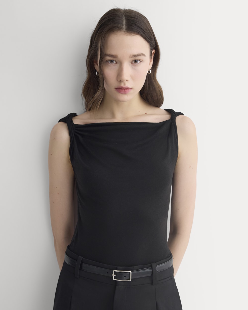 womens-cowl-neck-twist-tank-butterluxe-black | primary