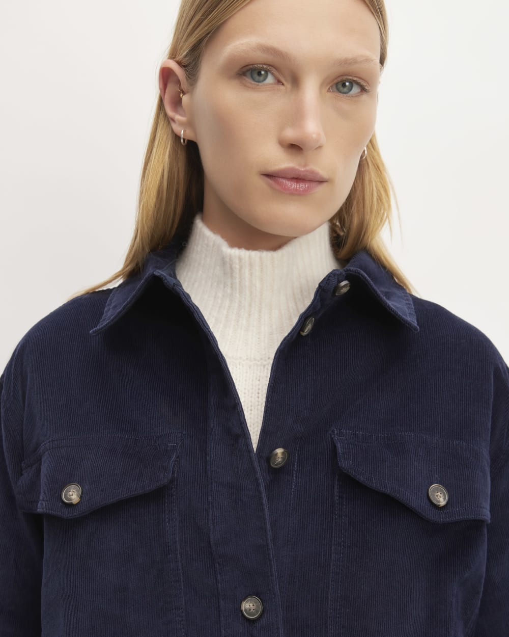 The Corduroy Oversized Shirt Jacket | Navy – Everlane